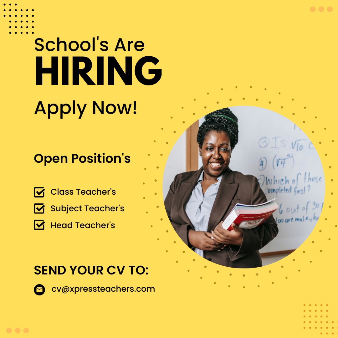 WE HAVE OPEN TEACHING VACANCIES IN:
• LAGOS
• OGUN
• OSUN
• ONDO
• OYO (IBADAN)
• PORT HARCOURT 
• FCT (ABUJA)
VISIT XPRESSTEACHERS.COM - SERVICES ARE FREE🤩
#jobs #teachingjobs #teachers #schools #hiring #nigeria #xpressteachers