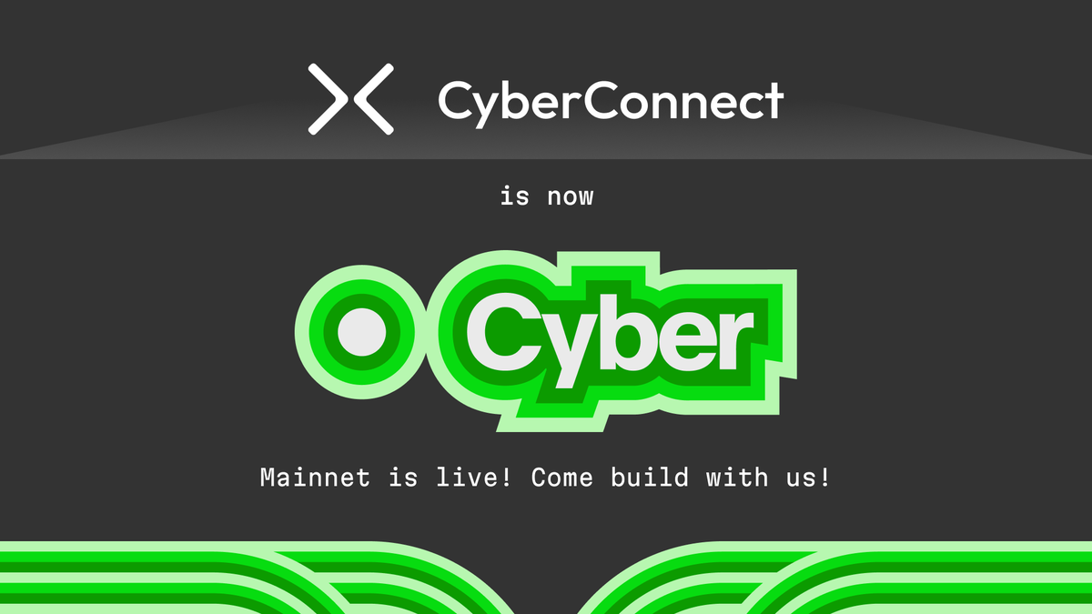 1/ CYBER MAINNET IS NOW LIVE! 🎉 To mark this momentous launch, CyberConnect has rebranded to Cyber, the L2 for social! 🟢 Developers are invited to come build ahead of our massive Social Summer campaign. 🌞 Get started by deploying a contract today 👉 docs.cyber.co/build-on-cyber…