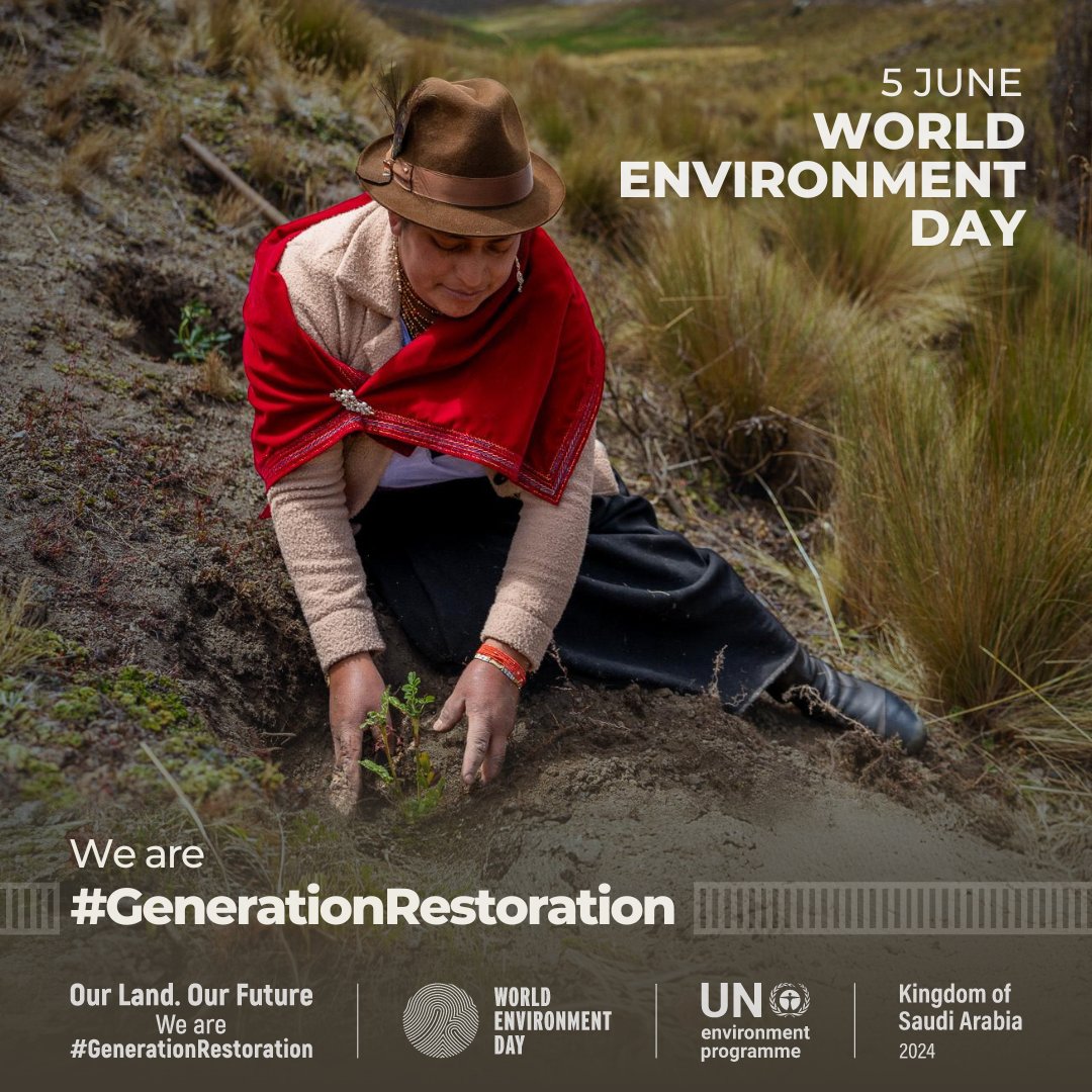 Our Land is Our Future. This year #SaudiArabia hosts both the World Environment Day and #UNCCDCOP16 to promote global unity in land restoration, combating desertification and #drought 🇸🇦 Now is the time to act for a resilient future on land 💚 #GenerationRestoration @UNEP