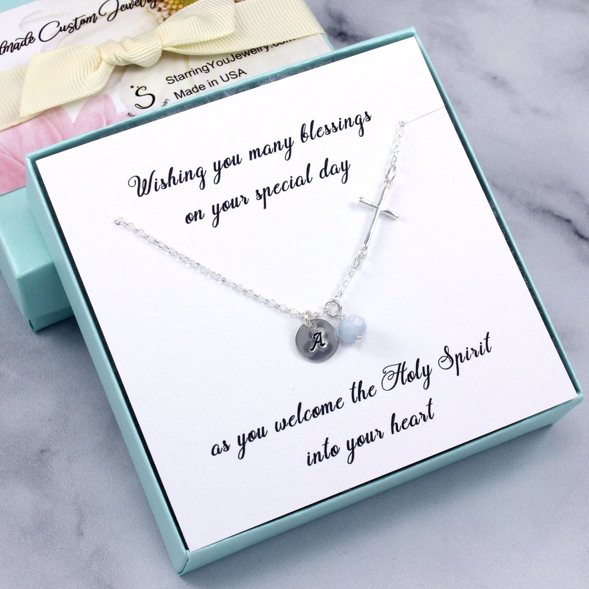 Personalized Confirmation Gift, Cross Initial Necklace Sterling Silver, Gemstone Charm, First Communion Gift, Confirmation Gifts for Girls tuppu.net/6aff4718 #Etsy #etsyjewelry #handmadejewelry #etsygifts #etsyseller #giftideas #etsyfinds #giftsforher