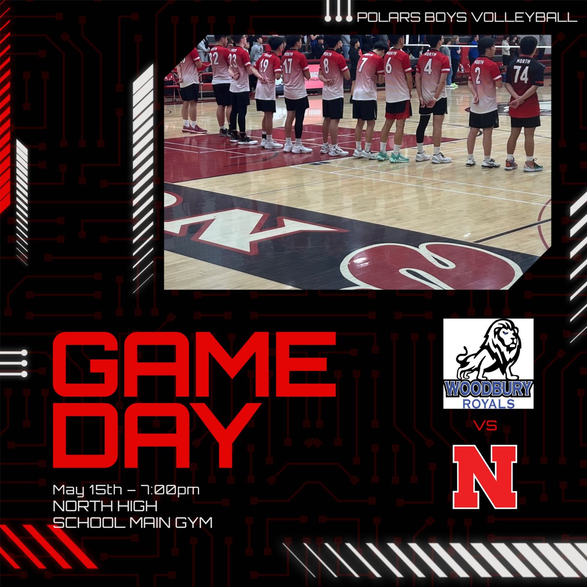 Polar Nation!!!! It is a busy day at North High School today!!! Please come out and Support your Polar Boys Volleyball team as they host Woodbury High School tonight! Game times are 6:00PM (JV) and 7:00pm (Varsity)!! 
#GOPOLARS