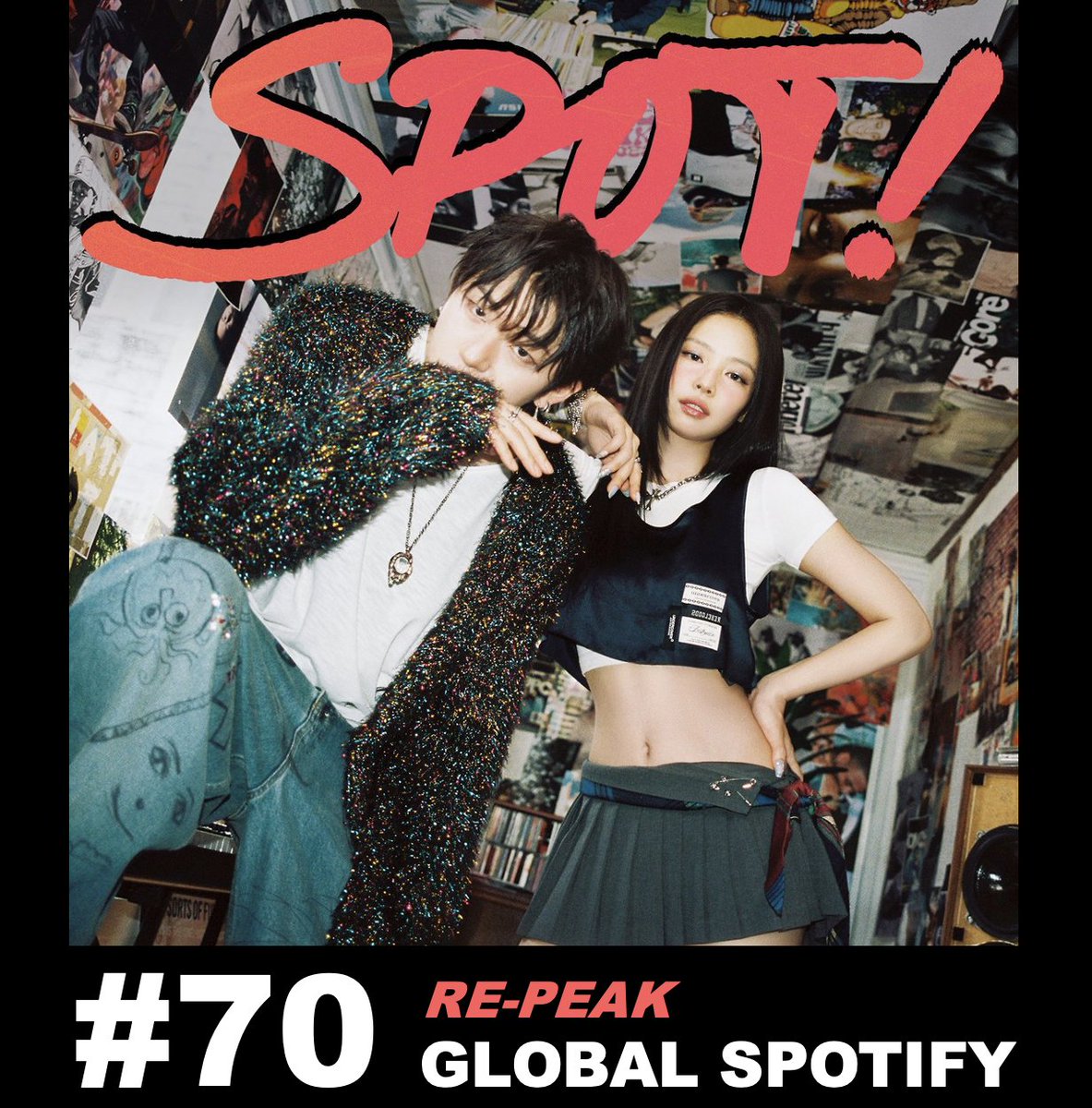 #ZICO & #JENNIE's ‘SPOT!’ returns to its peak at #70 (+6) on the Global Spotify chart with 1.91 MILLION streams! 👏7⃣0⃣🔙🌎🎧👑👑❤️‍🔥 #SPOT! #Oddatelier @oddatelier @zico_koz