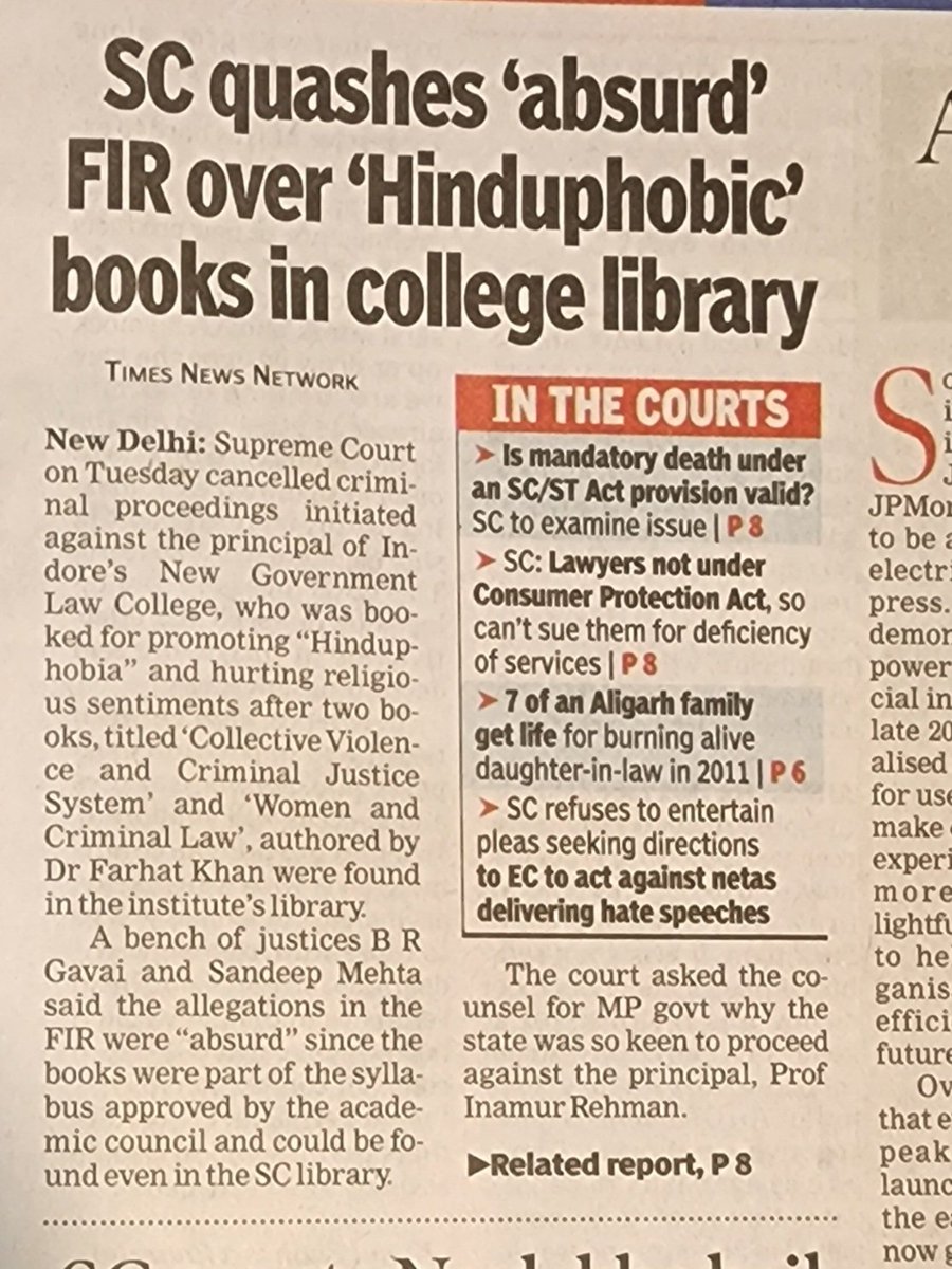 All this Judgement in a single day from the Supreme Court. 

This should ring danger bell.

Chinese agent Purkayasth (NewsClick) arrest has been quashed by SC.

Navlakha the Leftists terror chief granted bail in another case.

Muslim Principal who kept Hinduphobic books in his