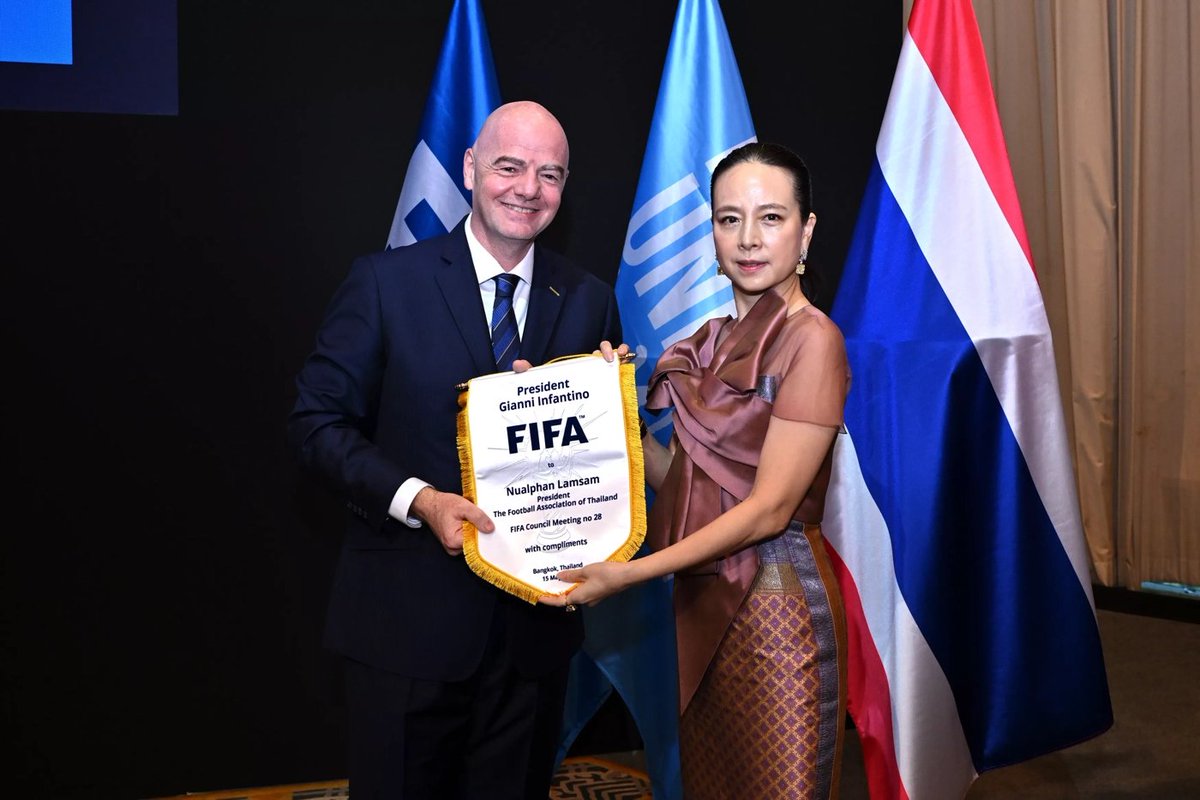 ! @FIFAcom president Gianni Infantino and Football Association of Thailand President, Nualphan Lamsam. Thailand is the host of 74th FIFA Congress that will take the end on Friday 17th May 2024. #FIFACongress2024