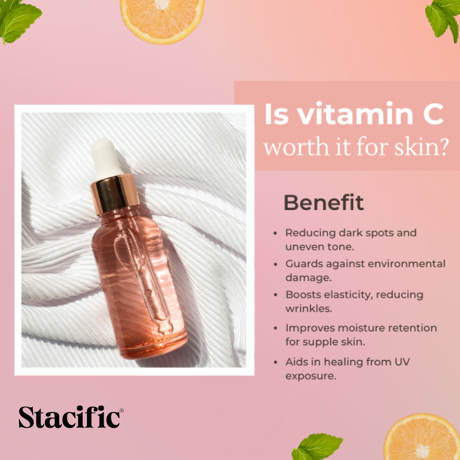 Yes, Vitamin C is definitely worth it for skin! 

Whether it's a serum, moisturizer, or treatment, products containing Vitamin C can effectively target dullness and revitalize your complexion, helping you maintain a radiant and youthful glow. 
#Stacific #skincaretips #GlowingSkin