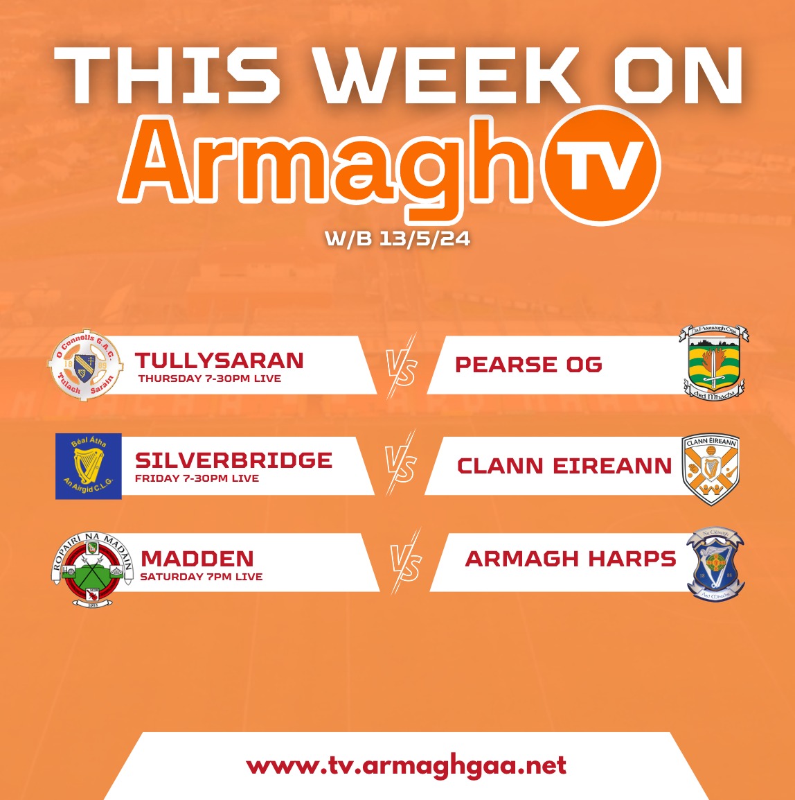 THIS WEEK ON ARMAGH TV There are three LIVE games coming up this week on Armagh TV across Thursday, Friday & Saturday!