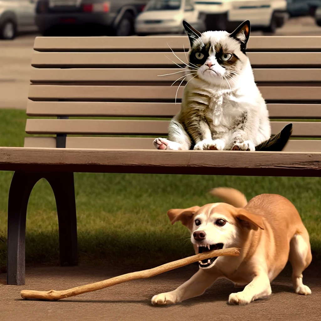 Humans adore dogs for their obedience. If you ask me, any creature that fetches a stick just because you threw it lacks imagination. #GrumpyCat #DogsDrool #CatsRule #IndependentCat