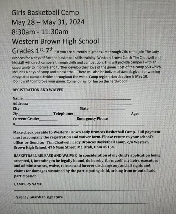 WBHSGirlsHoops's tweet photo. We are under 2 weeks until camp. Registration is still open! https://t.co/xl8vOSjMvs