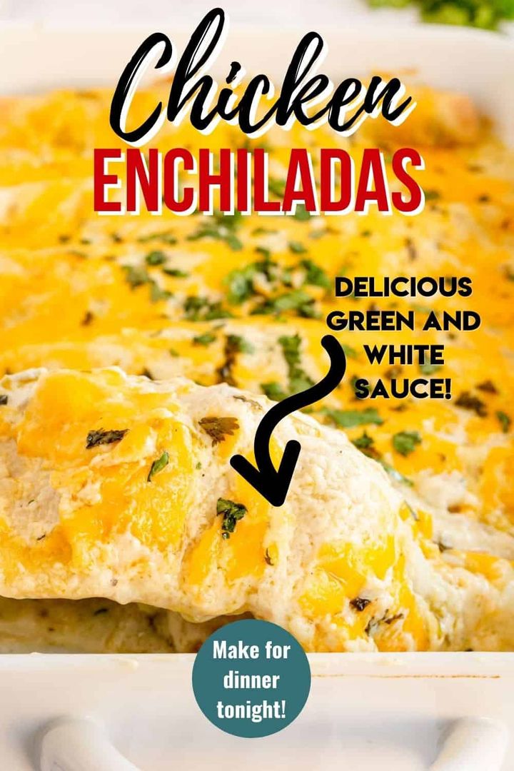 Simple Sour Cream Chicken Enchiladas - a very easy recipe made with a creamy homemade green & white sauce. A family friendly weeknight winner! #enchiladas #weeknight #recipe #dinner #kyleecooks kyleecooks.com/simple-sour-cr…