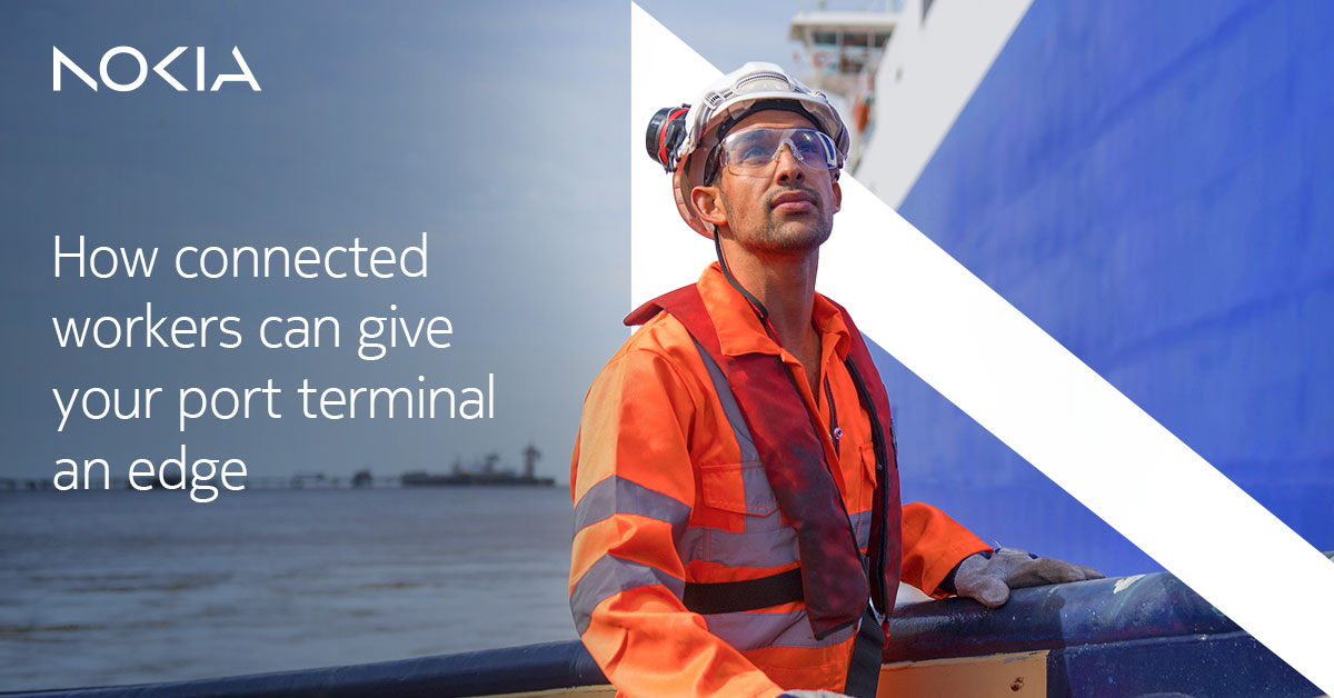 #ConnectedWorkers make it easier for port terminals to adopt #Industry40 and achieve their business goals. Learn how Nokia can help you use seamless, scalable and secure connectivity to empower workers, automate operations and gain a competitive edge: nokia.ly/4a8rdI3