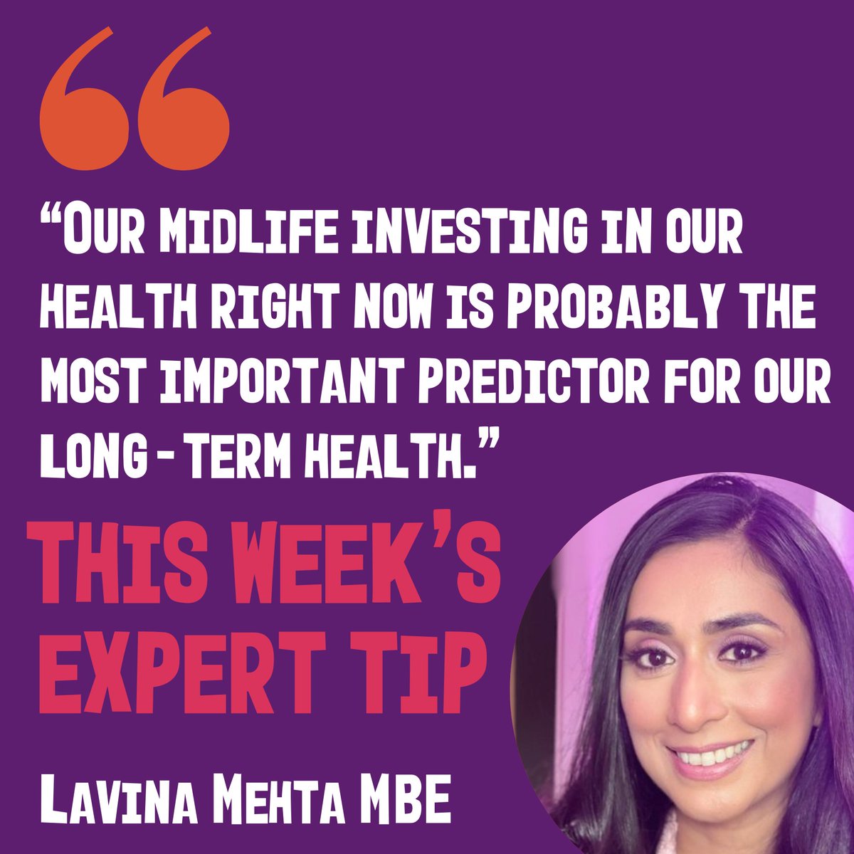 Lavina Mehta MBE is an award-winning PT, MM Patron, and newly published author passionate about spreading the word on #menopause. Lavina’s mission is to help all ages feel good physically & mentally. Thank you, for sharing those wise words.