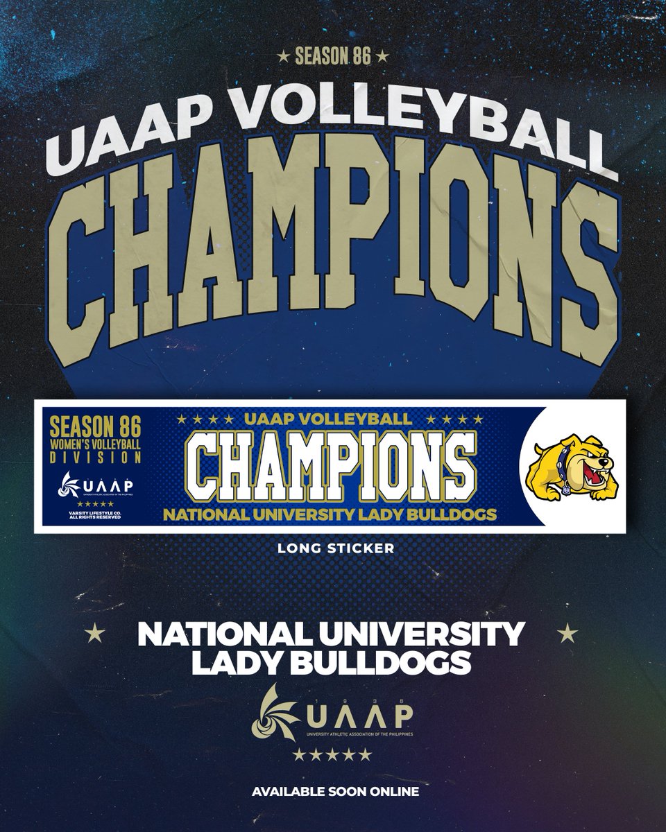 Bring the memory of your favorite team’s triumph with you wherever you go with Varsity Lifestyle Co.’s championship stickers!

Dropping soon online...

#UAAP #UAAPSeason86 #FuelingTheFuture #VLC #NUCHAMPIONS #LETSGONU