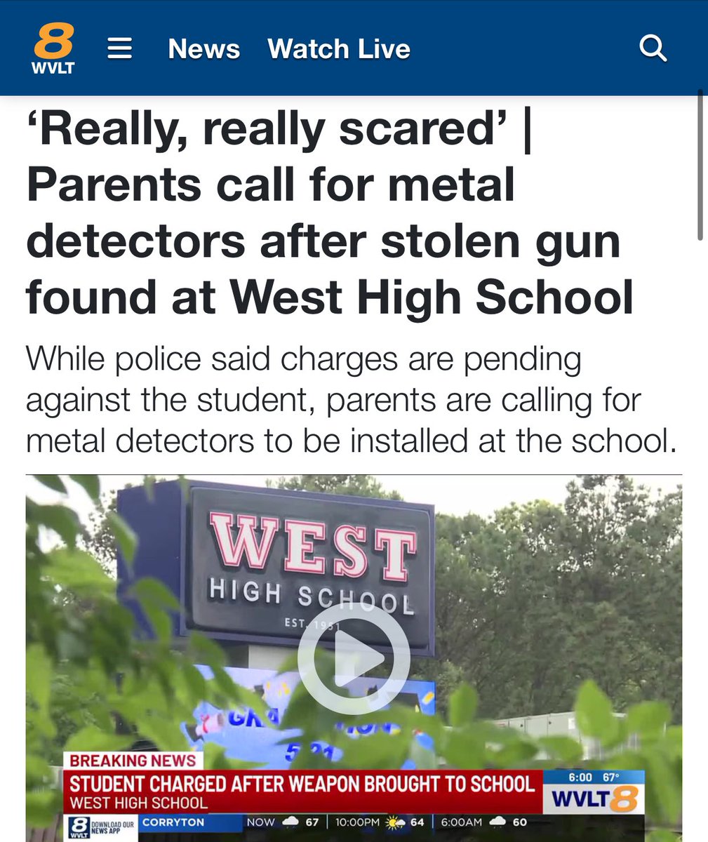 KNOXVILLE: ‘Really, really scared’ | “Parents call for metal detectors after stolen gun found at West High School While police said charges are pending against the student, parents are calling for metal detectors…” wvlt.tv/2024/05/14/rea…