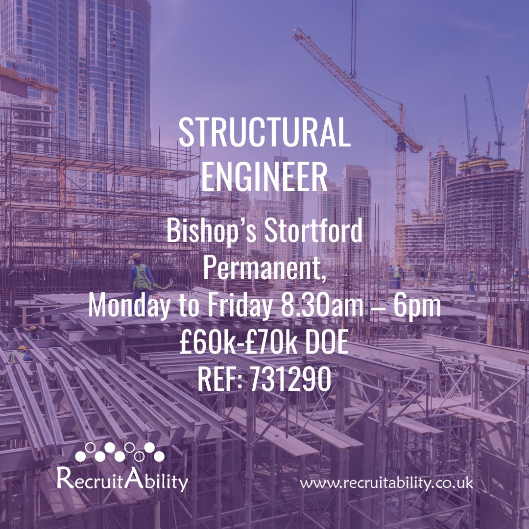 RecruitAbility is looking for an experienced Structural Engineer to join their client's expanding team. If you are looking for a new challenge in a  residential environment, this could be the role for you. Apply today
recruitability.co.uk/job/structural…
#engineering #newrole #residential
