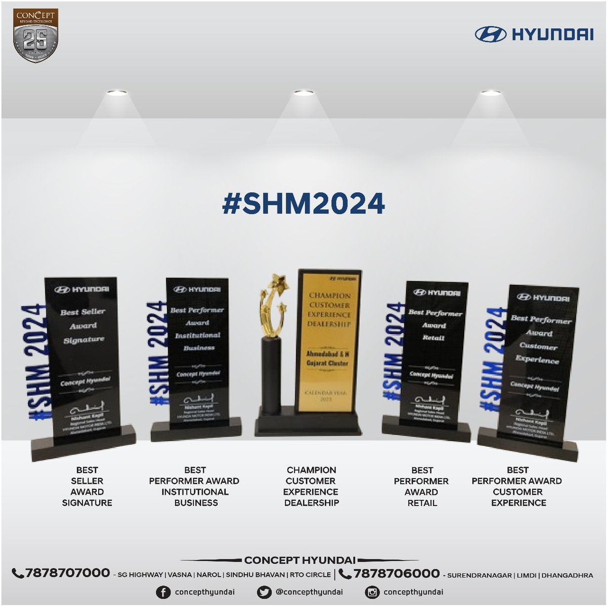 𝐖𝐞 𝐀𝐫𝐞 𝐓𝐡𝐫𝐢𝐥𝐥𝐞𝐝 𝐭𝐨 𝐀𝐧𝐧𝐨𝐮𝐧𝐜𝐞

Concept Hyundai is incredibly proud to share that we have been honored with FIVE prestigious national awards from Hyundai India!

#ConceptHyundai #ConceptGroup #AwardWinners #HyundaiIndia #CustomerSatisfaction #WinningMoment