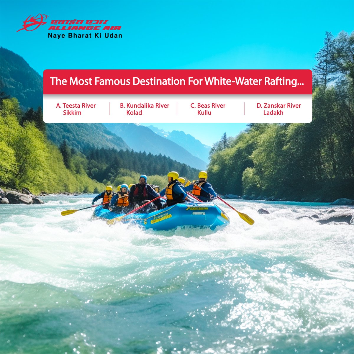 Rafting is a once-in-a-lifetime experience that you would love to experience again and again. For bookings- allianceair.in/book or please contact +91-4442554255 or +91-4435113511 #AllianceAir #Explore #Travel #YourWindowToIndia #aviation #dekhoapnadesh #india #travelling