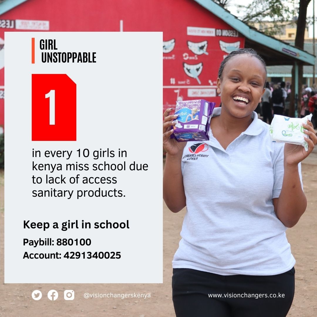 Say NO to period poverty and YES to girls attending all school days!
Help us make a difference in the lives of school girls by donating pads and other sanitary products.
#girlunstoppable #periodpoverty #tuwajibikemtaani