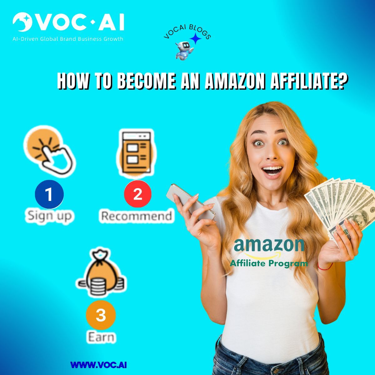 Can anyone become an Amazon Affiliate? 🤔 Anyone who has a social media account or website is eligible as long as they also fulfill the additional requirements. Read the full article here @ buff.ly/3wK815v #Vocai #Vocaiblog #amazon #amazonaffiliate