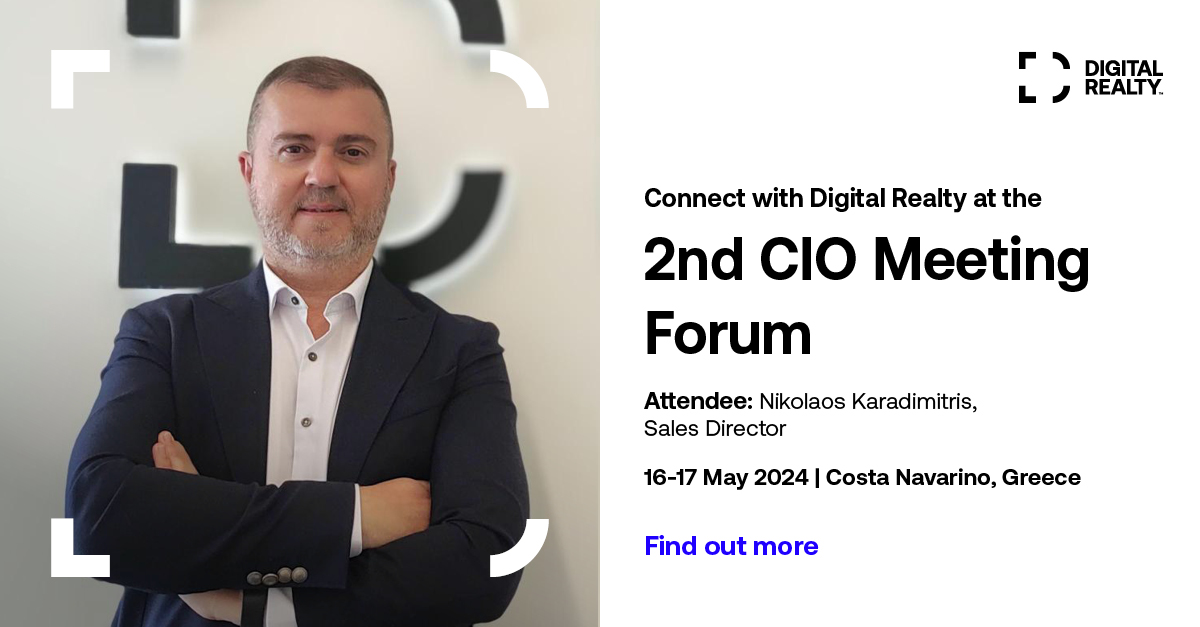 Digital Realty will be attending #CIO Meeting Forum <a href="/costanavarino/">Costa Navarino</a>. Nikolaos Karadimitris, our Sales Director in Greece, will join this exclusive event that gathers the nation's most influential CIOs and CTOs, providing an invaluable networking platform.
okt.to/vl0zUc