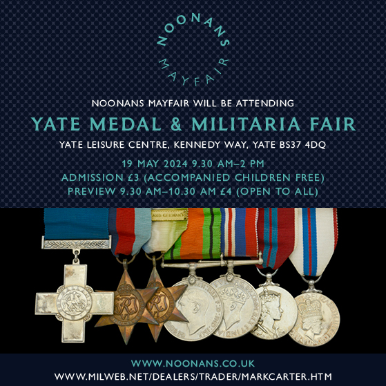 Noonans Specialist Jim Carver will be at the Yate Medal & Militaria Fair on Sunday, May 19, 2024 (9.30am – 2pm). For more details, see link noonans.co.uk/news-and-event… #medals #militaria #yate #southgloucestershire #medalfair #bristol