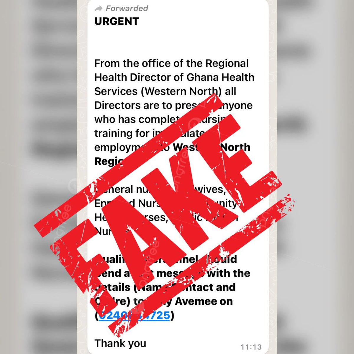 ‼️ Please keep in mind that this is a fake post. Western North Regional Health Directorate is NOT recruiting nurses of any cadre at the moment. It's important to verify the authenticity of job postings through official GHS channels to avoid misinformation or scams.‼️