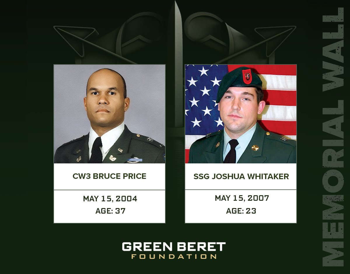 Today, we remember CW3 Bruce E. Price who was killed in action on this day in 2004 and Staff Sgt. Joshua R. Whitaker who was killed in action on this day in 2007. CW3 Price was assigned to @3rdsfgroup. SSG Whitaker was assigned to @7thforces. De Oppresso Liber