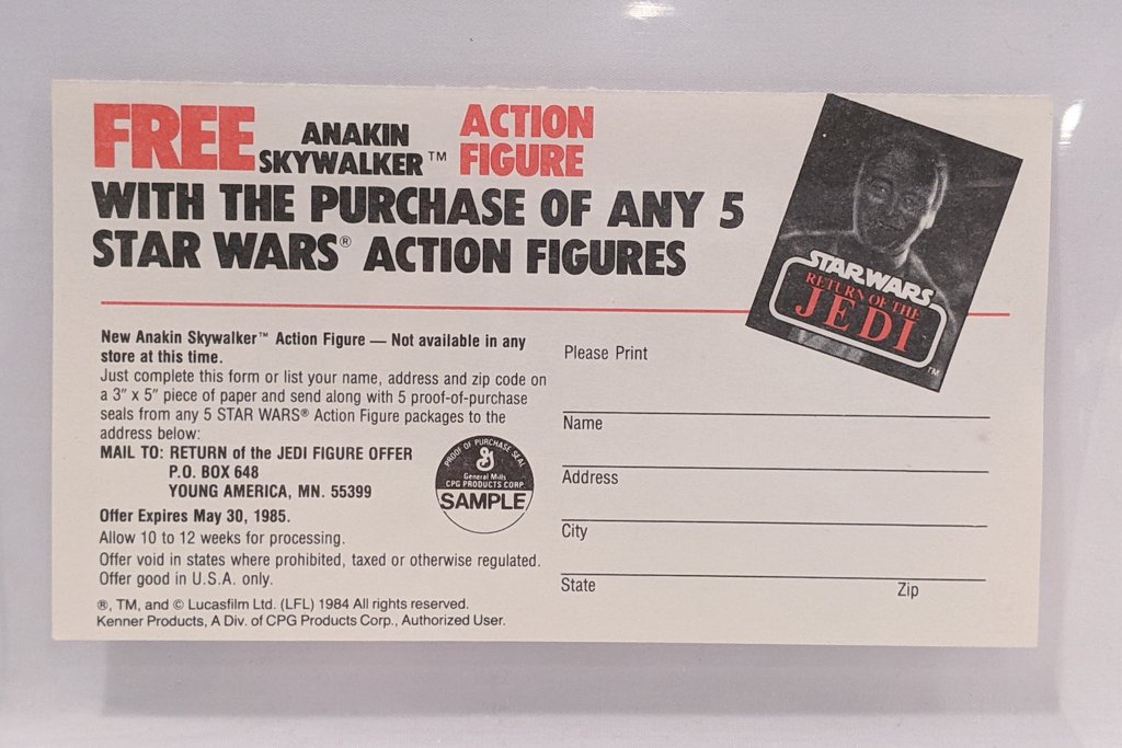 For Star Wars #WaybackWednesday we have this awesome Anakin Skywalker figure Mail-Away offer form.  Just 5 Proof-of-Purchase Seals!!  💥