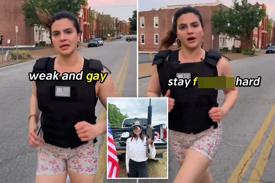 Missouri GOP Secretary of State candidate Valentina Gomez released a video telling voters not to be “weak and gay” while running through an LGBTQ+ neighborhood in a bulletproof vest. 🇺🇸

👀 The 24-year-old, previously known for burning LGBTQ+ books, ends the video holding a rifle