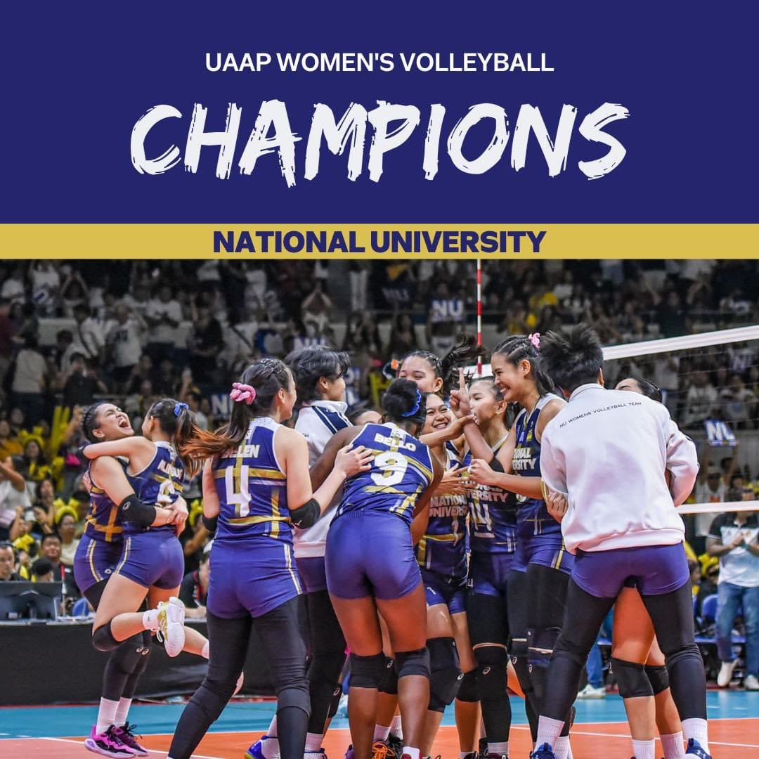 Congratulations to the NU Lady Bulldogs Women's Volleyball Team for their smashing championship win this UAAP Season 86! 💙🏐 #NationalUniversity #UAAPSeason86