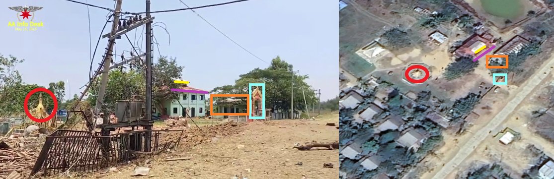 Proof (Very graphic footage): Indiscriminate Junta bombardment of the village of Kin Chaung in Rakhine State. The building on the proof is the village monastery. Location : Kin Chaung, Rakhine State, Myanmar Kin Chaung Monastery : 20.765995, 92.422222 @GeoConfirmed