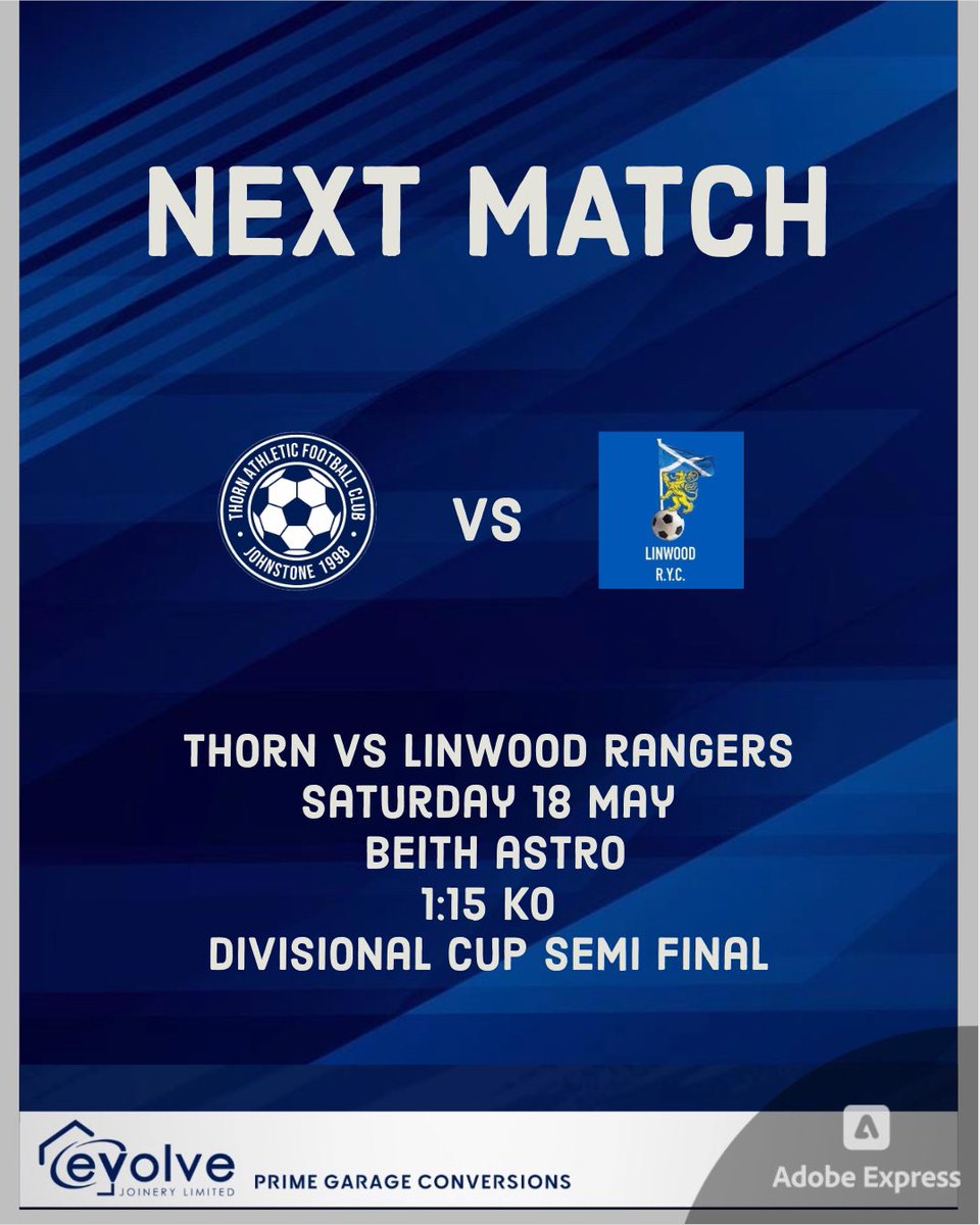 2nd Semi Final for the lads in as many weeks as focus turns this weekend to Linwood Rangers in the Divisional Cup. Hopefully the boys can make it 2 finals to look forward too in June💙