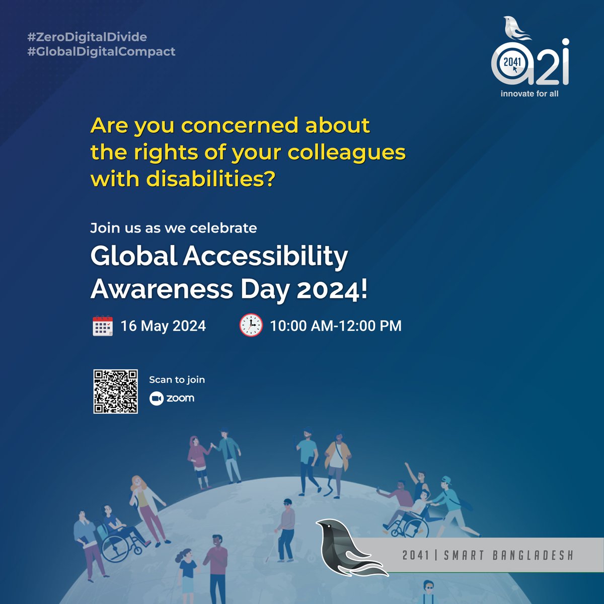 As part of the #ZeroDigitalDivide, we are going to celebrate Global Accessibility Awareness Day (GAAD) 2024. Join us in celebrating this day... 🔗𝐙𝐨𝐨𝐦: zoom.us/j/8163204435?p… #SmartBangladesh2041 #Accessibility #LeaveNoOneBehind #InclusionMatters #GlobalDigitalCompact