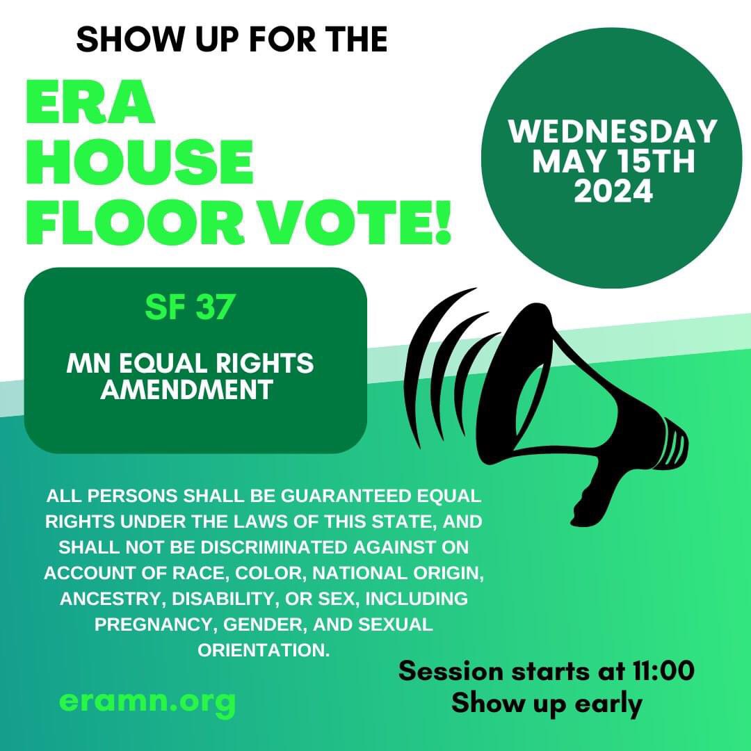 @GenderJustice Today come join us in front of the #Minnesota House chamber at 10:30. Let’s let our legislators know we’ve got their backs! #ERAMN #YES4ERA #ERAnow