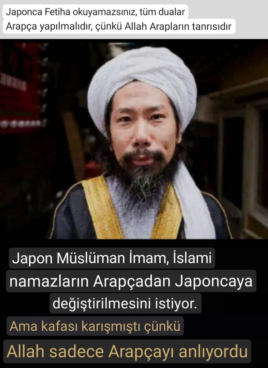 Işte 1000 yıldır Türklerin yaşadığı durum. Aynısını şimdi Japonlar'da yaşayacak. Olum biz 1 bulaştık hala kurtulamadık. Siz akıllı milletsiniz, size ne lan arabın putu allah Filan!!! Japoncanıza sahip çıkın. Bu arada  Imam da tazeymiş haaa.😂🤣💯  #AteistSoylemler