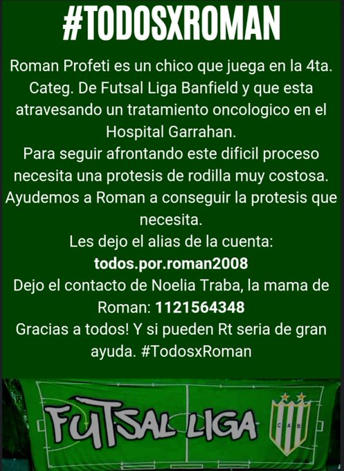 🇳🇬 #TodosXRoman

Si podemos colaborar al alias "todos.por.roman2008" para la protesis sería FANTÁSTICO.

Sino un RT 🔁para que otros se enteren y capaz den su ayuda en este momento.