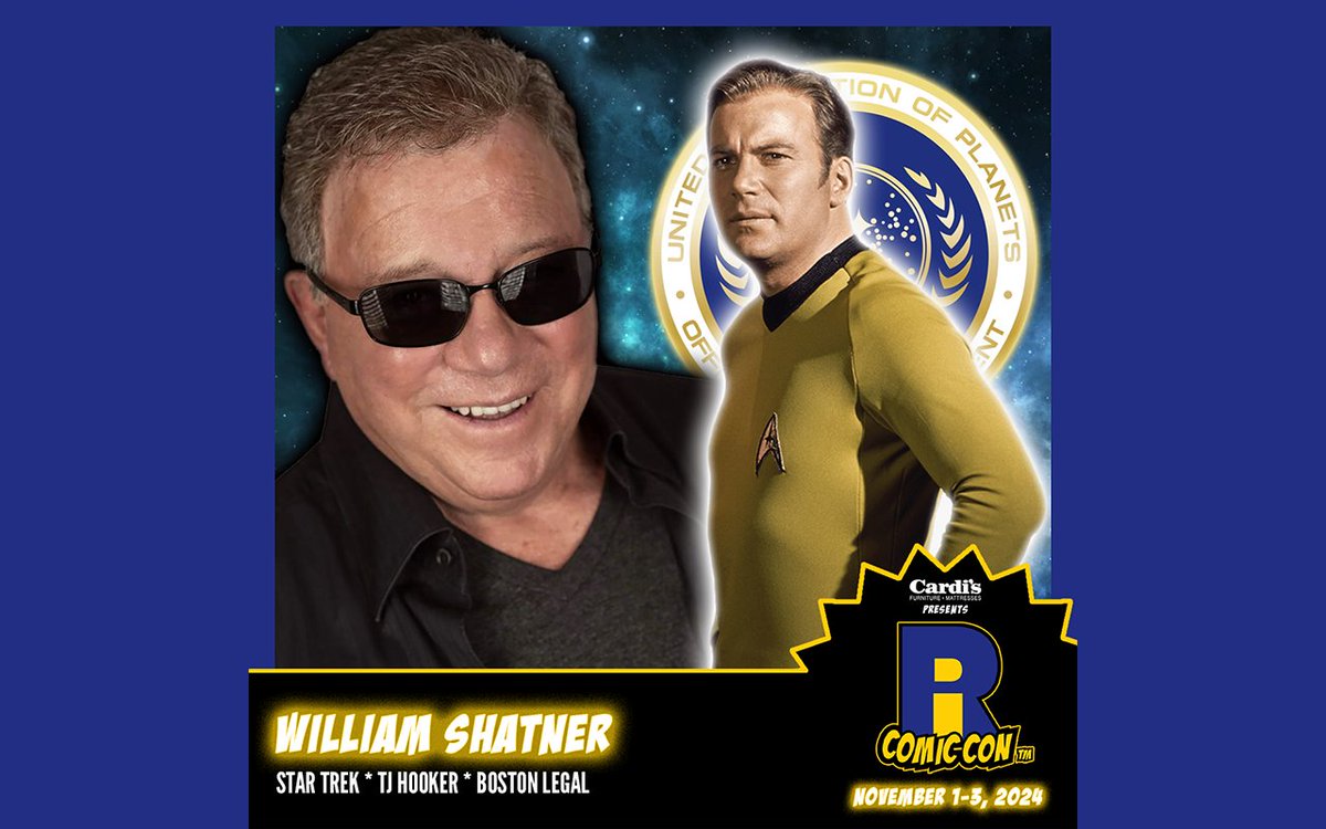 Red Alert! Captain Kirk to the bridge! We are honored to welcome back to #RICC2024 the illustrious @williamshatner. You also know him as T.J. Hooker and Denny Crane. #StarTrek #CaptainKirk