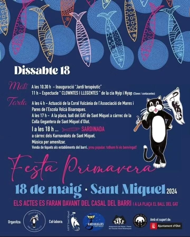 🎉 Aquest cap de setmana la gresca i xerinola arriba al Barri de Sant Miquel amb la Festa de la Primavera! 🎶🥁👩🏻‍🎤 Espectacle de clown, música, ball del gat de Sant Miquel, sardinada i molt més. ⏬ Aquí podeu consultar tota la programació! 🗓️ Dissabte 18 de maig #femOlot #Olot