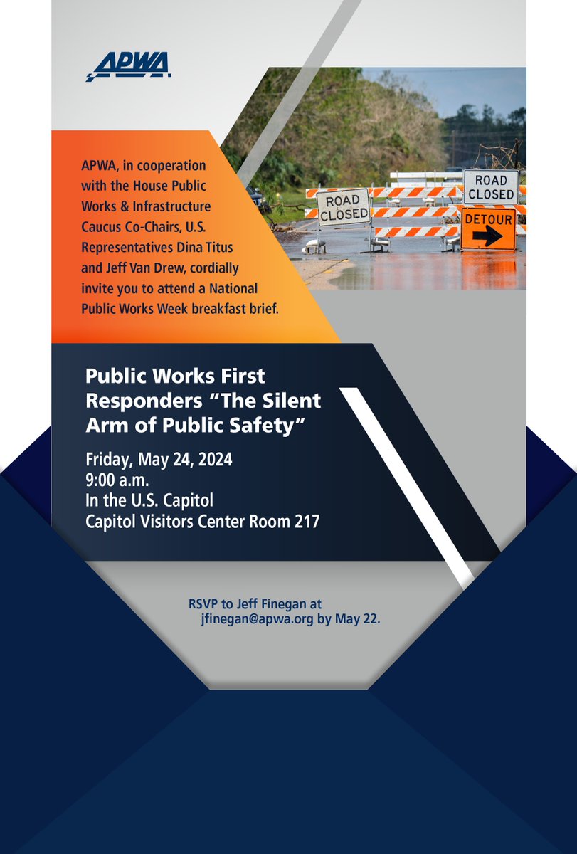 We talk about #publicworks #firstresponders often but it's not often you hear from public works pros who believe and practice this all of the time. That ends May 24 during #NPWW. Read the pic for details and how to RSVP.