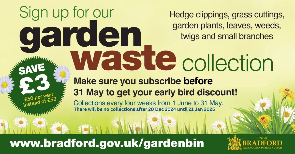There's only a couple of weeks left to sign up for our Garden Waste collection service before 31 May to get your early bird discount. orlo.uk/dF9Yu