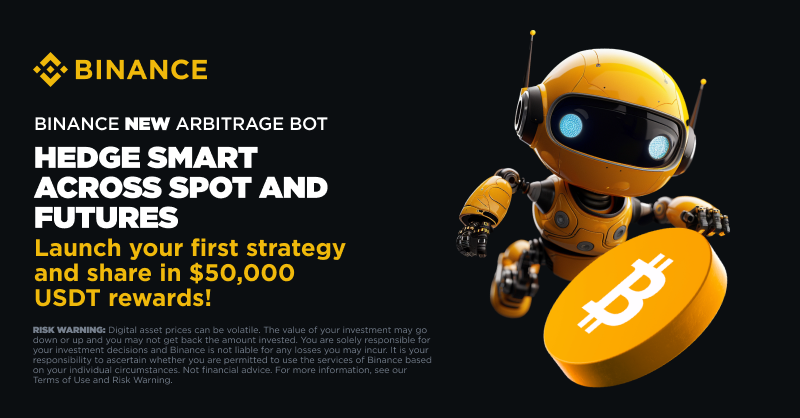 #Binance Futures launches Funding Rate Arbitrage Bot featuring 50,000 USDT in rewards!

To enter:   
🔸Set up your first arbitrage bot and maintain it for 72 hours 
🔸New futures users who set up their first arbitrage bot will get extra rewards  

Join now 👉