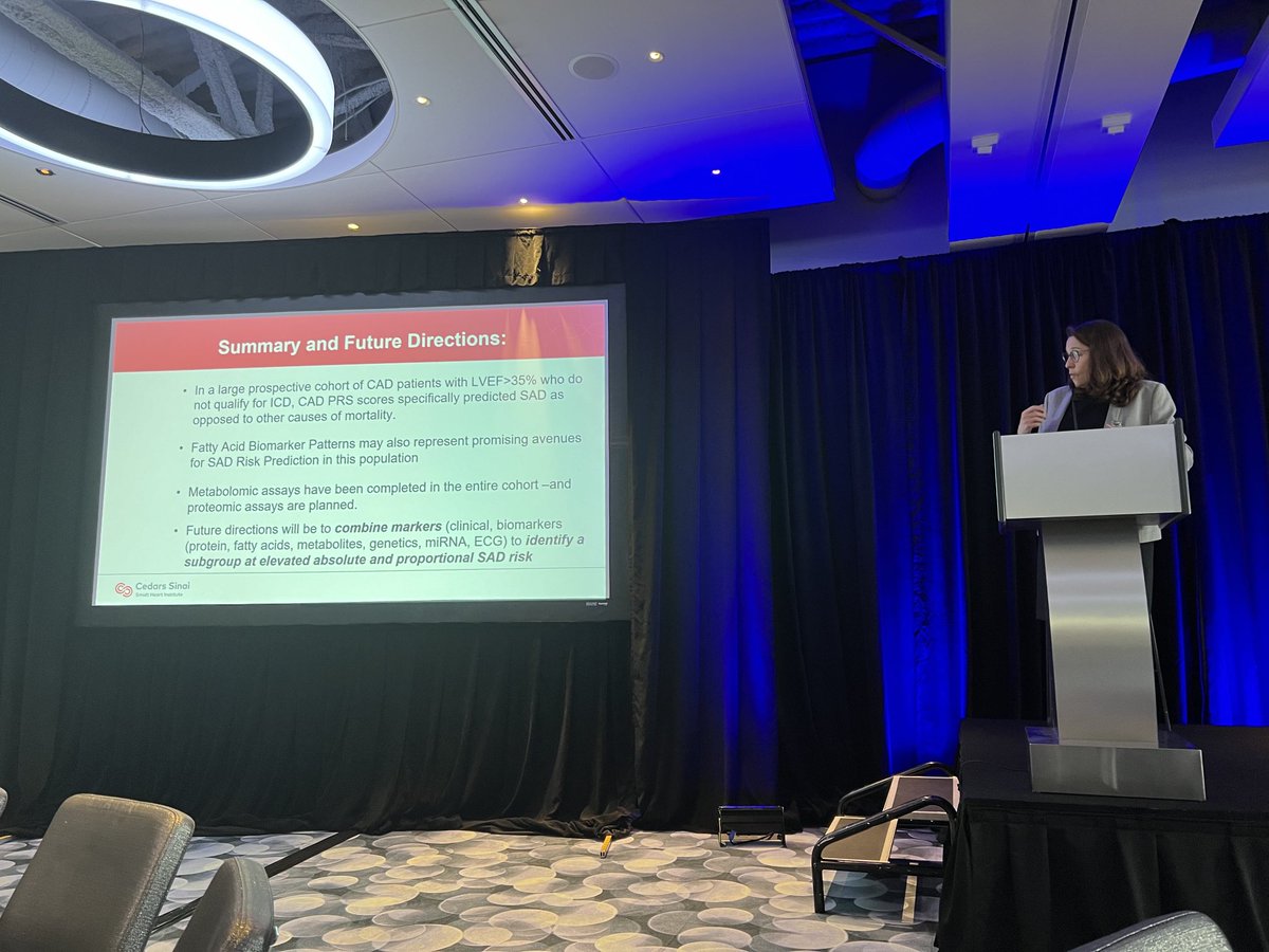Christine Albert presents at 2024 Stanford Biodesign New Arrhythmia Technologies Retreat in Boston about polygenic risk score and biomarkers to predict sudden cardiac death