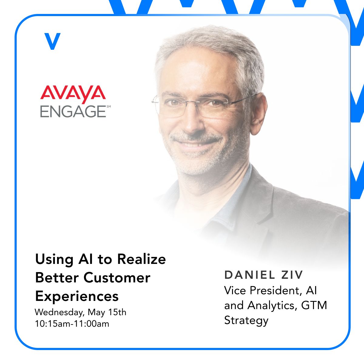 Just 2 hours until Daniel Ziv takes the stage at Avaya Engage! Join us at 10:15am for his session on 'Using AI to Realize Better Customer Experiences.' Don't miss out on this exploration of AI's impact on contact center expectations. See you there!