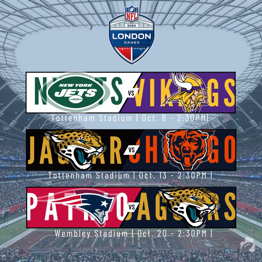 The London games are set! Let us know which one you'll be attending

#NFLTwitter #NFL #DUUUVAL #DaBears #ForeverNE #SKOL #TakeFlight