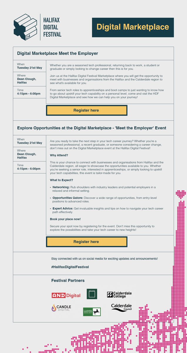 DigitalCalderdale (@calderdigital) on Twitter photo As part of <a href="/halifaxdigifest/">Halifax Digital Festival</a> there will be an opportunity to come and see employers from across Calderdale who are keen to meet you!
<a href="/Calderdale/">Calderdale Council</a> As part of <a href="/halifaxdigifest/">Halifax Digital Festival</a> there will be an opportunity to come and see employers from across Calderdale who are keen to meet you!
<a href="/Calderdale/">Calderdale Council</a>