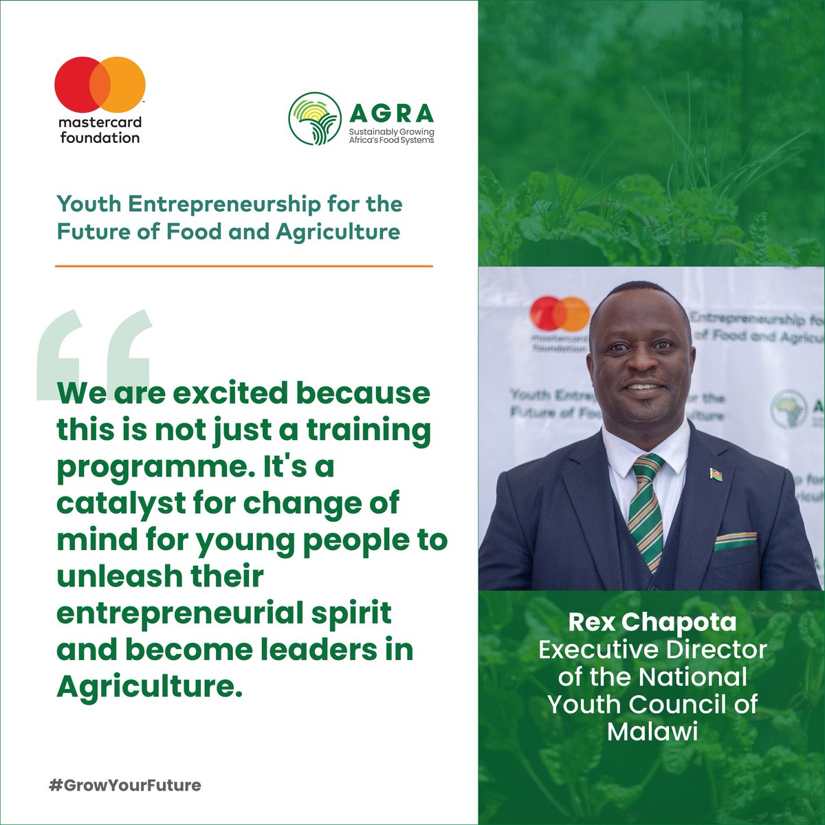 Food Systems | #YouthandFoodSystems 'We are excited because this is not just a training programme. It's a catalyst for change of mind for young people to unleash their entrepreneurial spirit and become leaders in Agriculture.' - Rex Chapota, Executive Director, National Youth