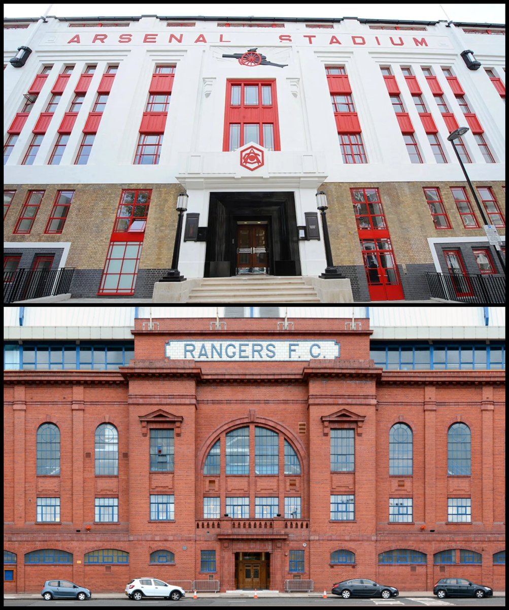 culturaltutor's tweet image. And this was followed by more aesthetically-conscious stadiums like Ibrox in Glasgow or Highbury in London.

They were both redesigned in the 1930s by Archibald Leitch, the most important British stadium architect, and featured decorative façades: