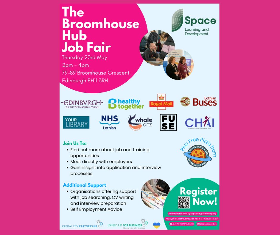 Job Fair Alert 📷 Come along to @SpaceBroomhouse on Thursday 23rd May 2pm - 4pm to chat to a range of employers and service providers. Register here: helix.scot/events/jobs-fa…