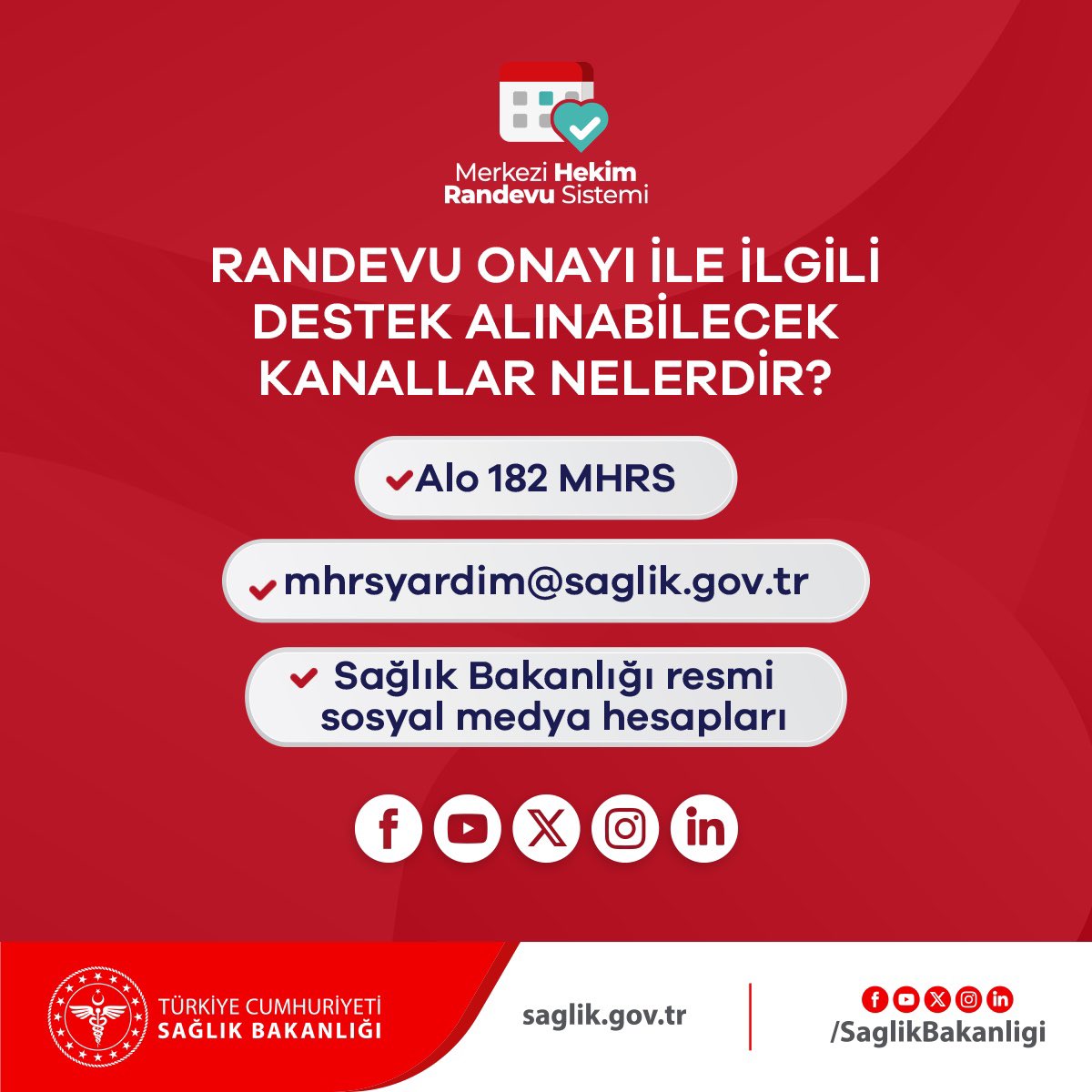 Randevu onayı ile ilgili destek alınabilecek kanallar nelerdir?