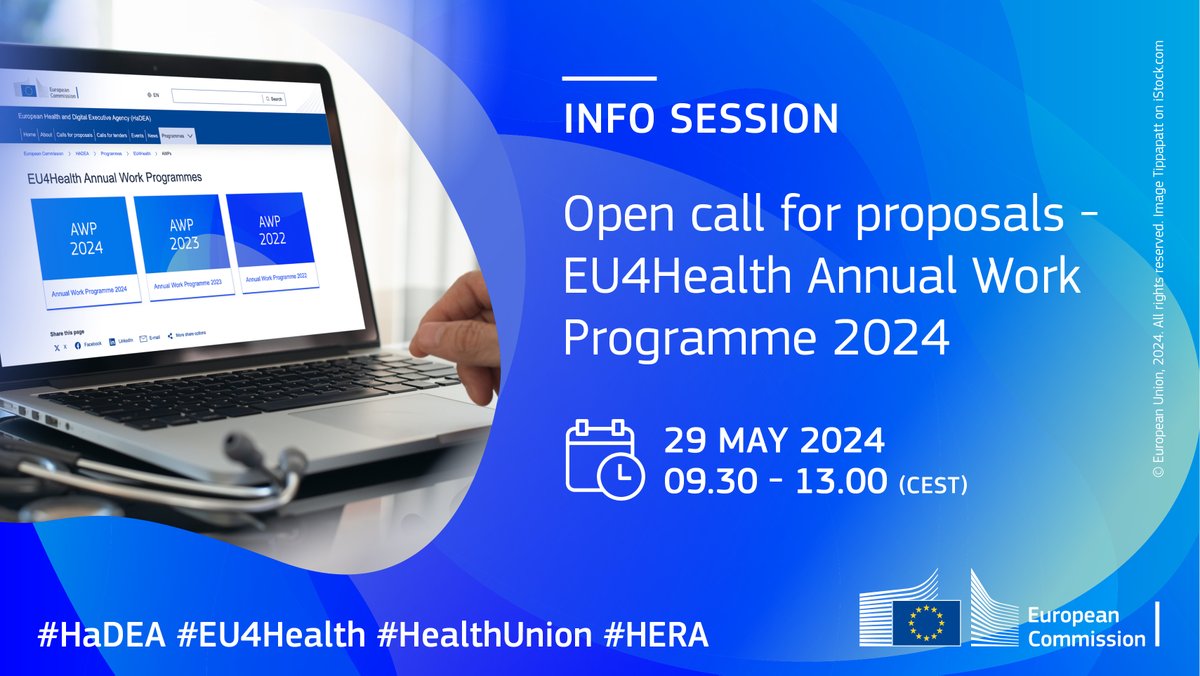 Together with @EC_HERA, we are organising an info session for EU4Health calls for proposals under the 2024 work programme. 📅 Join online on 29/05 to learn more about the application process to apply for EU funding Register here: hadea.ec.europa.eu/events/info-se…