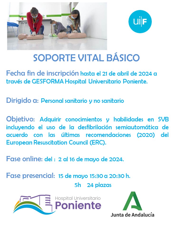 ‼️‼️ Hoy se celebra la clase presencial del curso de "Soporte Vital Básico" ‼️‼️

➡️ Lugar de celebración: Aulas de formación del <a href="/HUniv_Poniente/">Hospital Universitario Poniente</a>